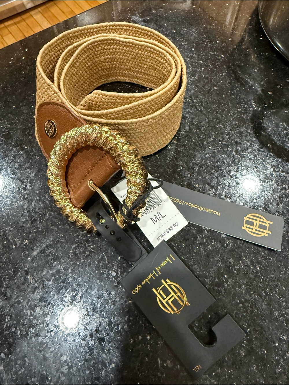 House of Harlow 1960 Tan Woven Belt with Gold Rope Buckle M/L